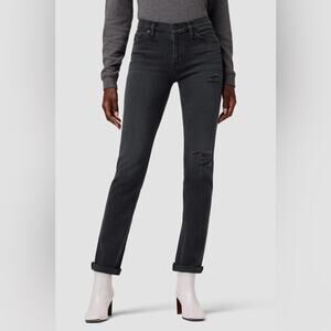 Hudson Womens NEW Black Mid Ride Straight Leg Distressed Nico Jeans 32